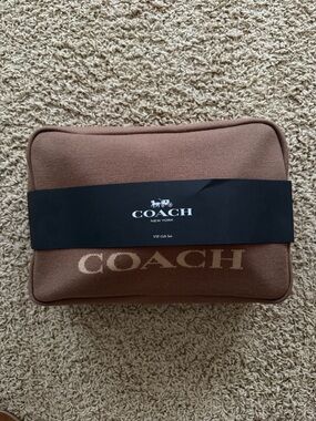 Coach Brown Canvas Toiletry Pouch with Logo Band